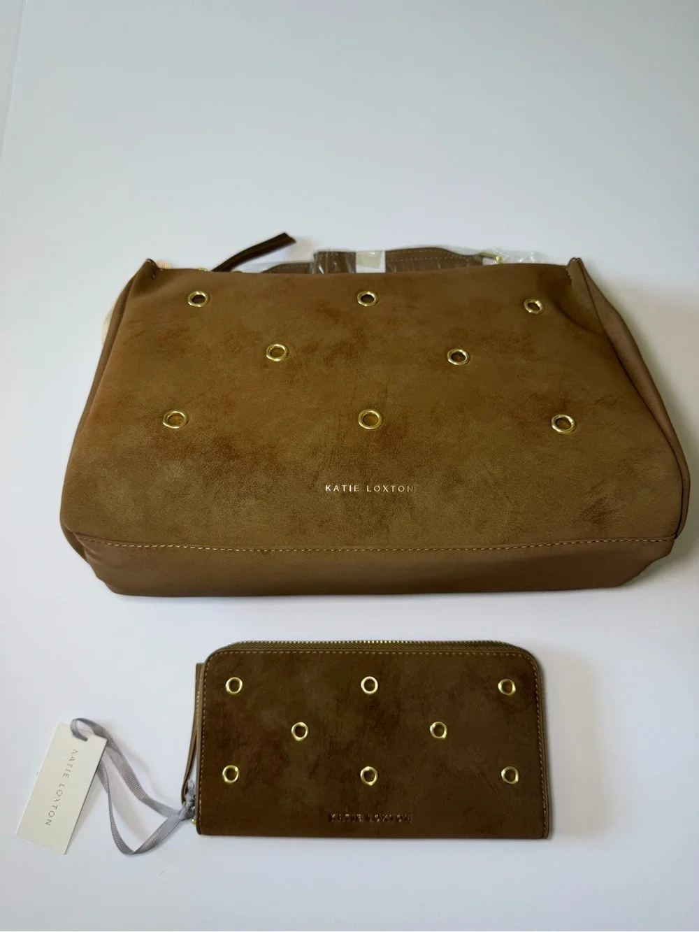 Katie Loxton Tan Vegan Suede Tote with Matching Wallet